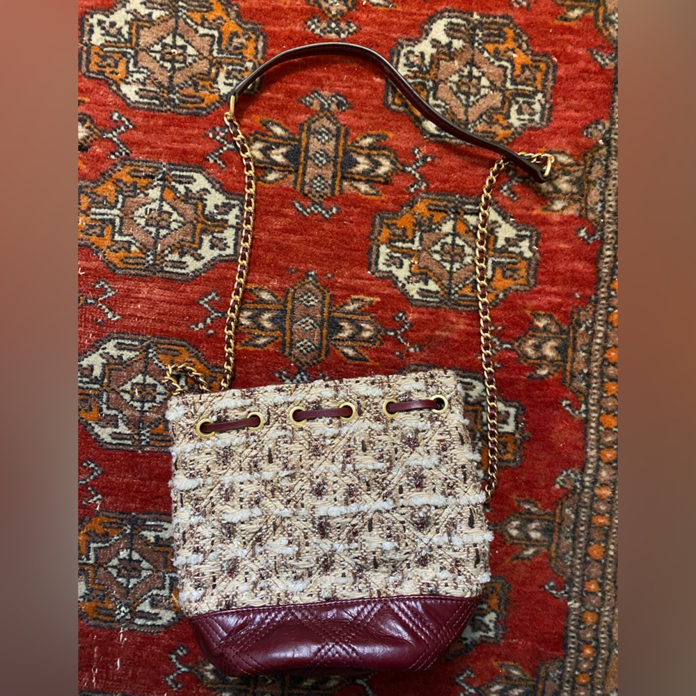 Tory Burch Fleming Tweed mini bucket bag red burgundy - Picture 2 of 4